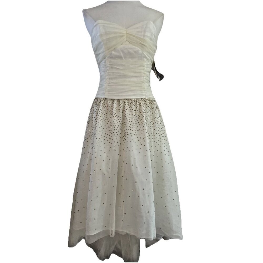 VTG 80s Roberta Tulle Formal Dress Size 5/6 Ivory Sequin Party Fairy Whimsical
